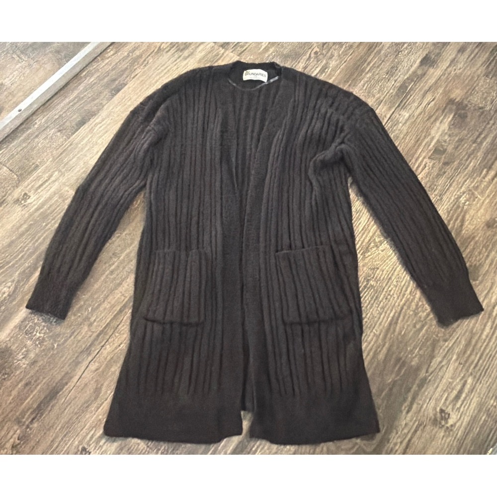 No Boundaries Womens Black Ribbed Open Front Longline Cardigan Sweater M 8-10